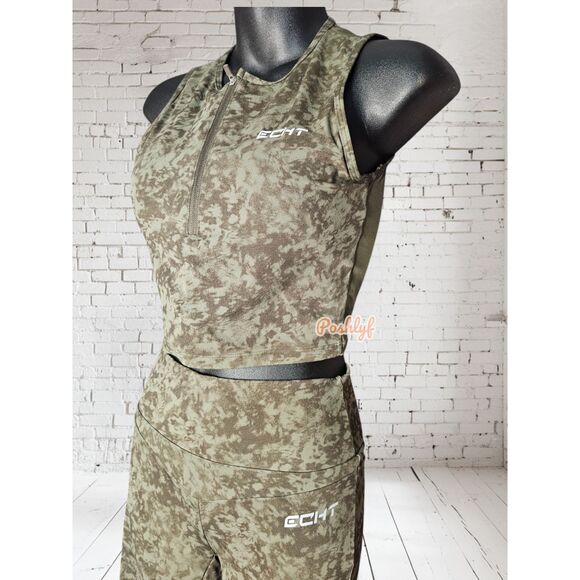Echt Half Zip Camo Sleeveless Crop Top and Legging Set Medium - Picture 5 of 7